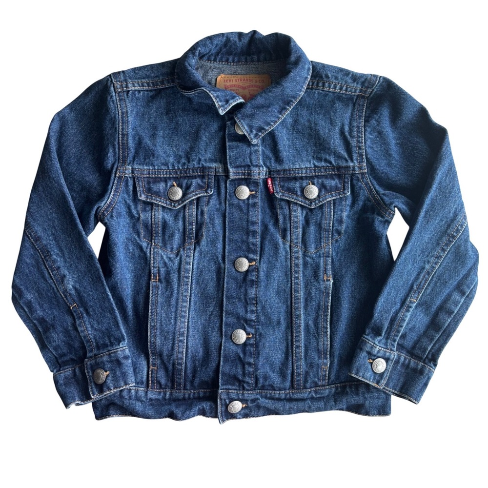 Levi's Kids Denim Trucker Jacket Dark Wash Blue Cotton Grunge Biker Indie size 7